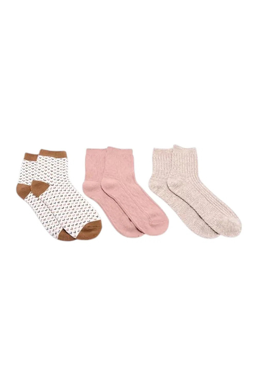 MUK LUKS Women`s 3-Pack Microfiber Quarter Crew Socks Pink Multi